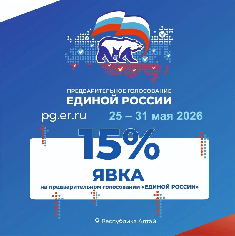 Явка на предварительном голосовании «Единой России» в Республике Алтай составила 15%