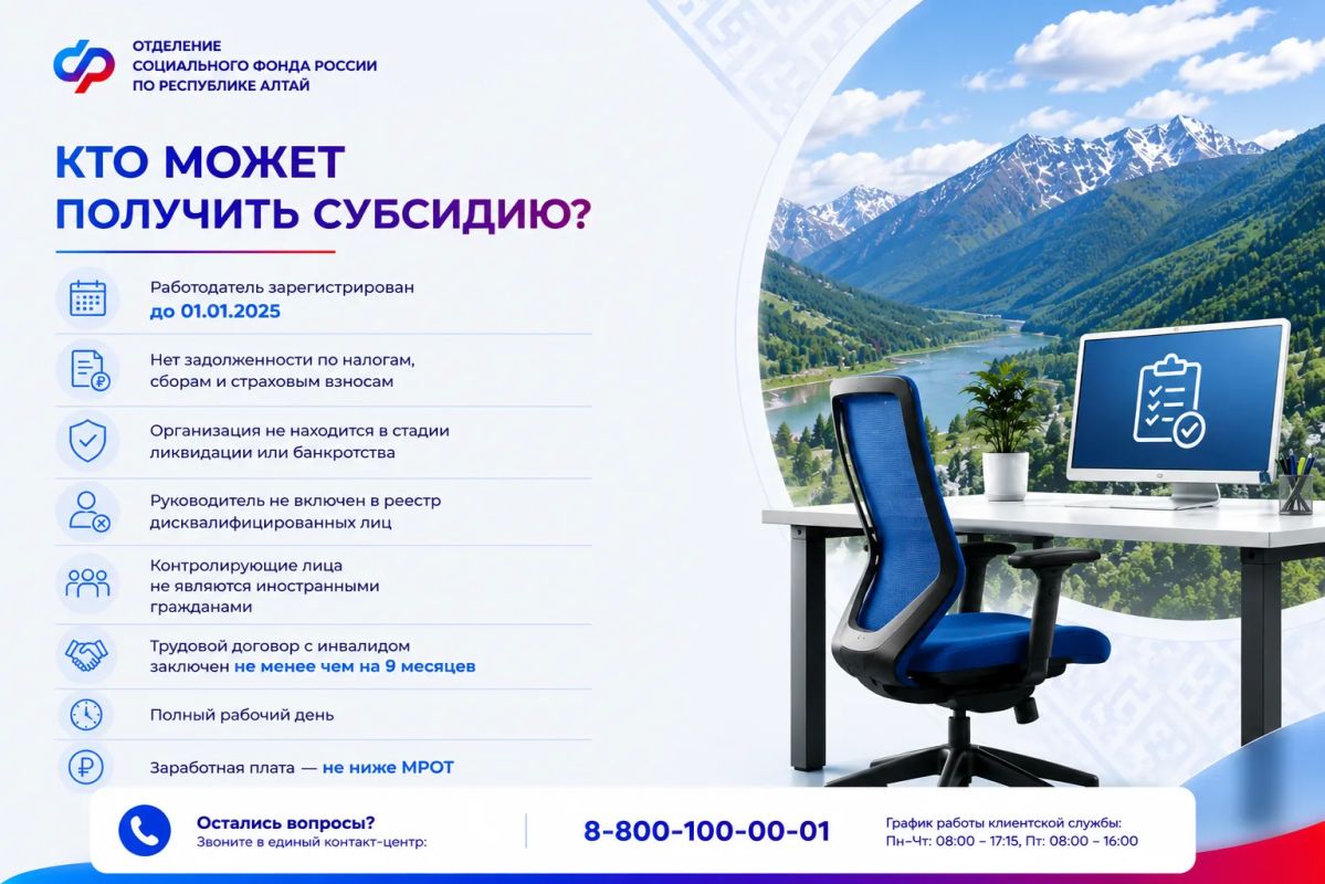 Работодатели Республики Алтай могут получить субсидии на оборудование рабочих мест для инвалидов Работодатели Республики Алтай могут получить субсидии на оборудование рабочих мест для инвалидов