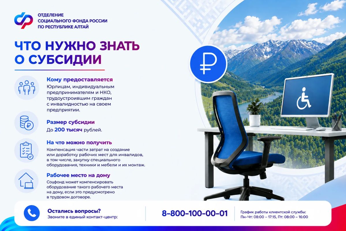 Работодатели Республики Алтай могут получить субсидии на оборудование рабочих мест для инвалидов Работодатели Республики Алтай могут получить субсидии на оборудование рабочих мест для инвалидов